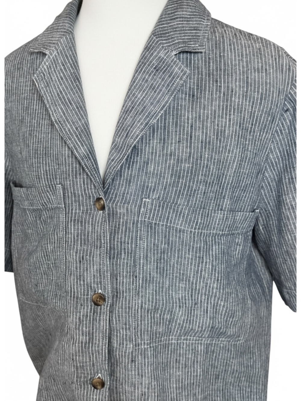 Everlane Linen Workwear Shirt | S | Blue Stripe Boxy Cropped 100% Linen - Picture 2 of 6